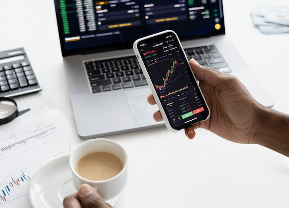 Brokerage desk and financial workspace